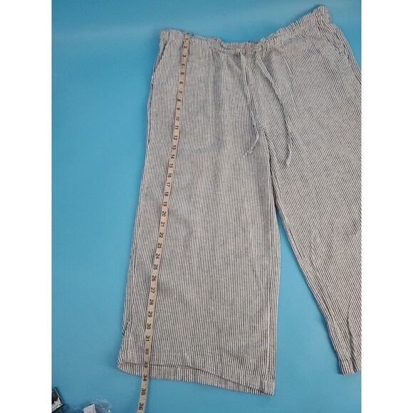 Womens Lg Wide Leg Pants Linen Blend Stiped Lightweight Drawsting Beach - Picture 11 of 14